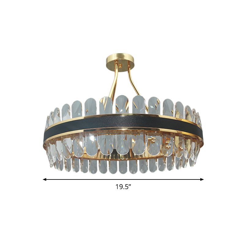 Kreisförmige Restaurant halb flush leichte postmoderne kristallschwarze und goldene LED -Deckenhalterlampe