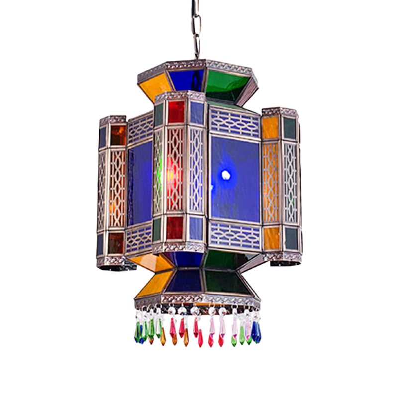 Castle Blue Glass Hanging Chandelier Arab 3 Lights Restaurant Ceiling Pendant Lamp