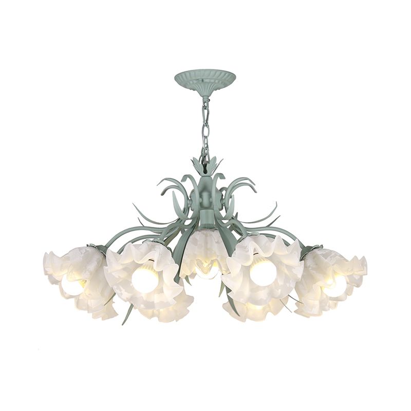 Estilo pastoral lámpara de lámpara floral crema ligera de vidrio colgante para comedor para comedor