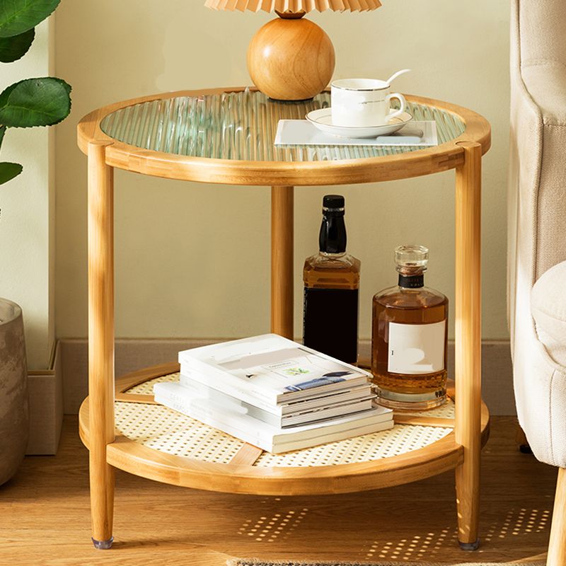 Tropical Glass Top Coffee Table Round Single Coffee Cocktail Table with Storage Shelf
