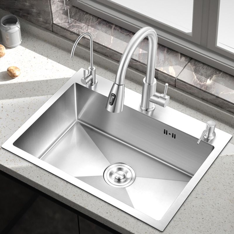 Contemporary Stainless Steel Kitchen Sink Single Bowl Rectangle Sink with Soap Dispenser