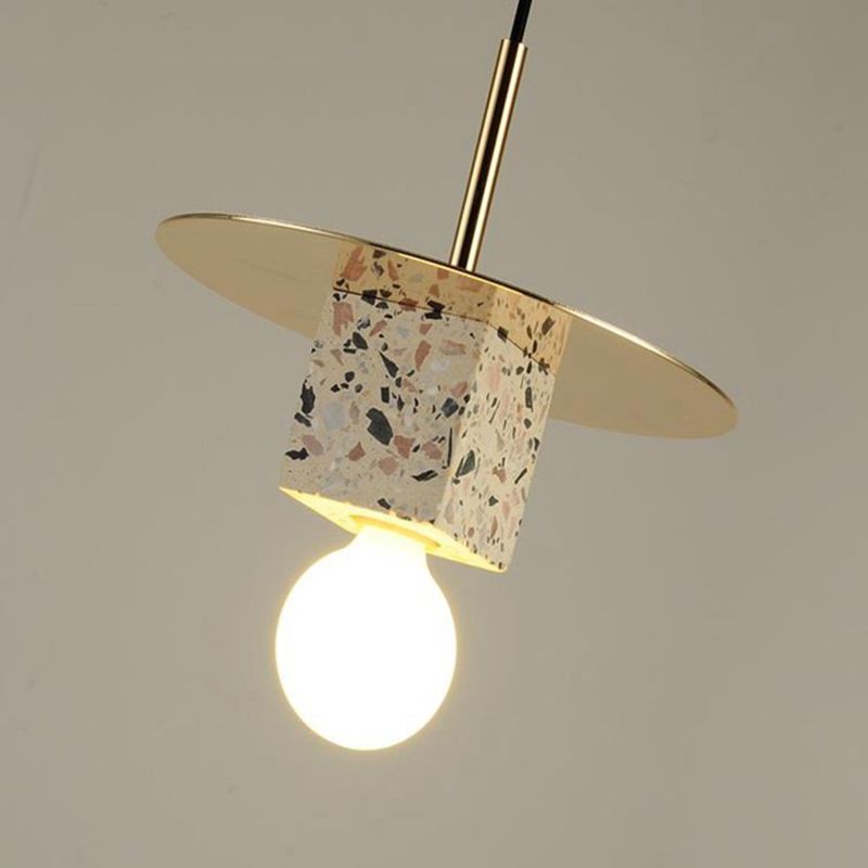 Stone Square Hanging Ceiling Light Minimalist Style Gray-White Pendant Lighting for Bedroom