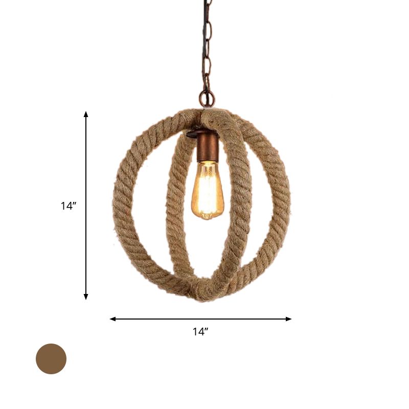 Hanfseil sphärische Anhänger Leichte Industrie stilvoll 1 Glühbirnen Deckenelement in Beige