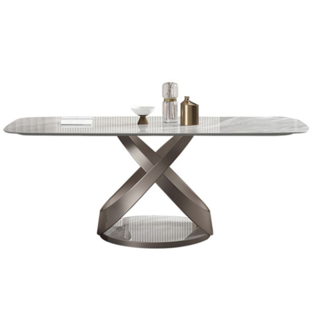 Mesa de comedor de lujo tradicional rectángulo gris mesa de comedor de piedra sinterizada con base de pedestal