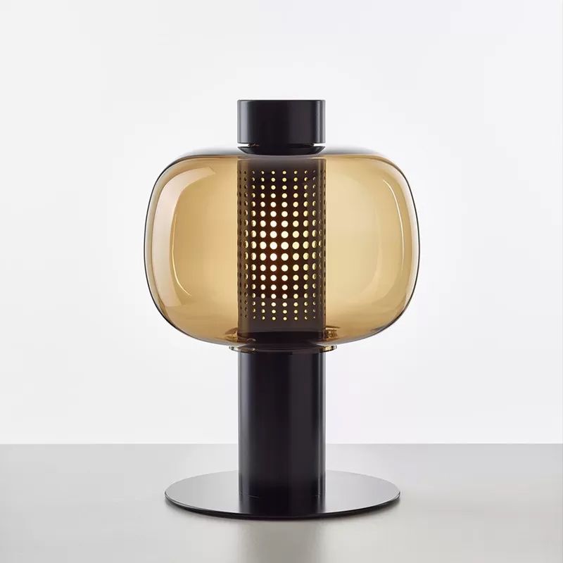 Nightstand elliptique Light Postmodern Smoke Grey / Cognac Glass 1 Head Living Room Table Lampe en noir / blanc