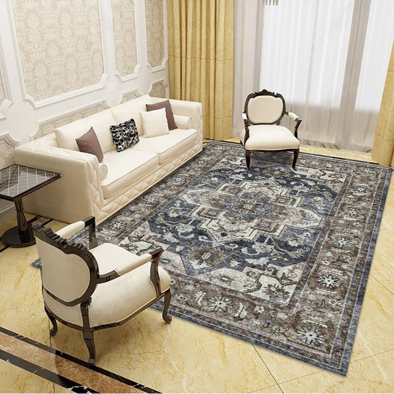 Shabby Chic Medallion Print Rug Polyester Carpet Stain Resistant Indoor Carpet for Living Room