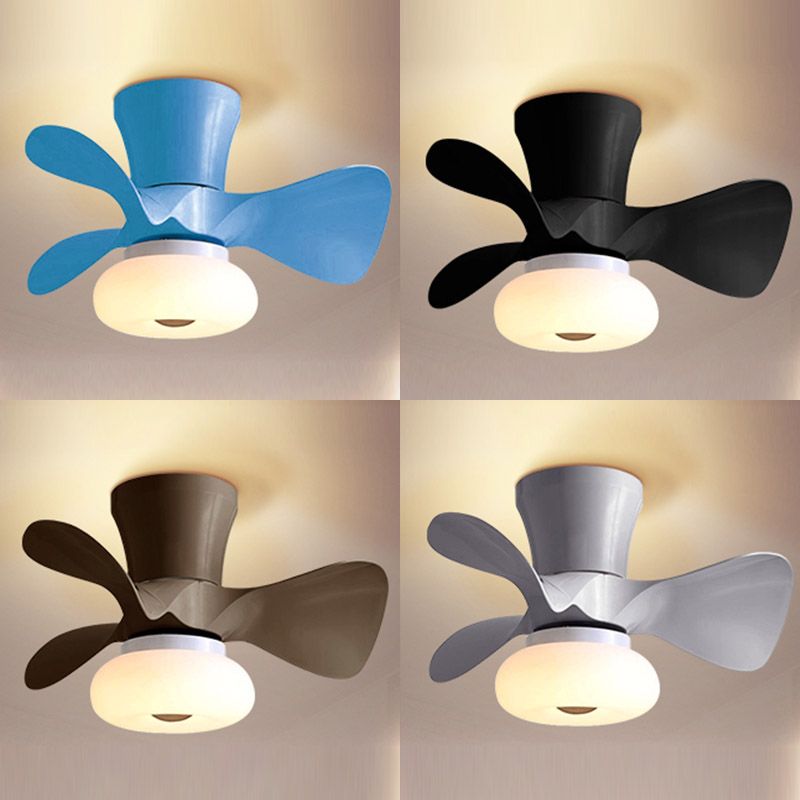 Kids Bedroom Semi Flush Light Floral LED Ceiling Fan Lamp with Acrylic Shade