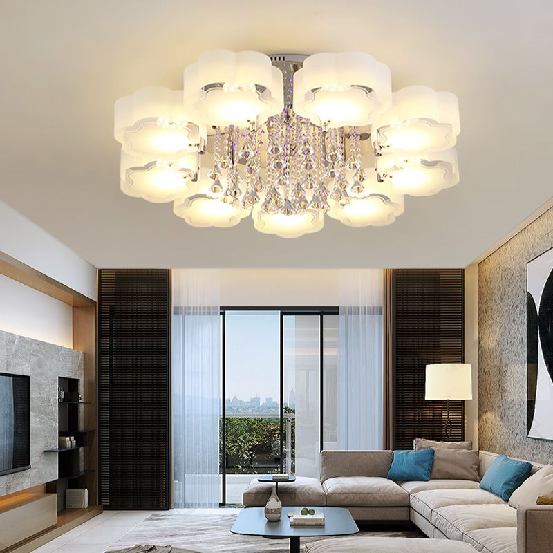 Lampada in metallo in metallo argento moderno illuminazione a soffitto per camera da letto multipla con tonalità di vetro