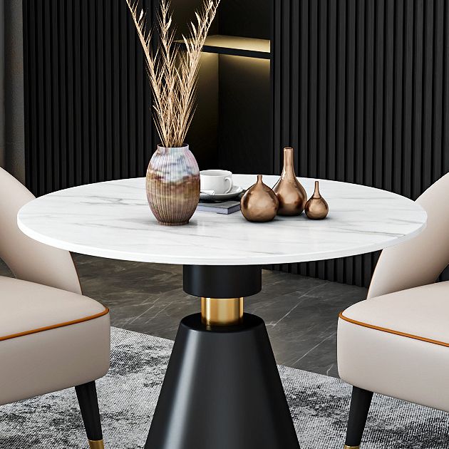 Traditioneller luxuriöser runder Esszimmer Tisch Sintered Steintisch mit schwarzer Sockelbasis