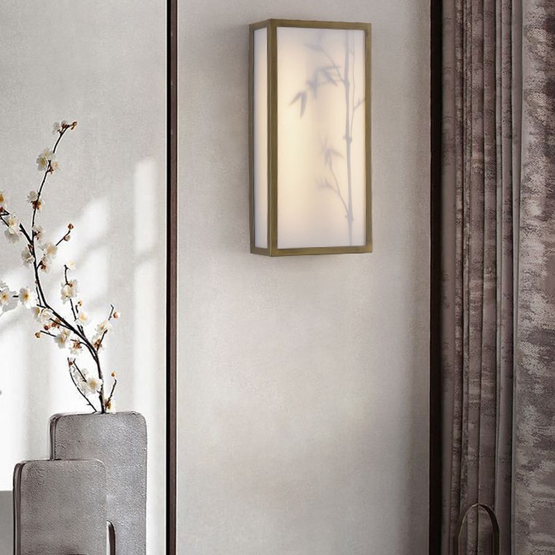 Modern Metal Wall Light Brown Cuboid 14.5" Wide Wall Sconce for Living Room