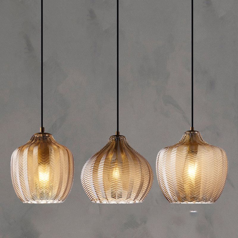 Wavy Glass Shaded Hanging Lamp Nordic Style Single Pendant Ceiling Light for Dining Room