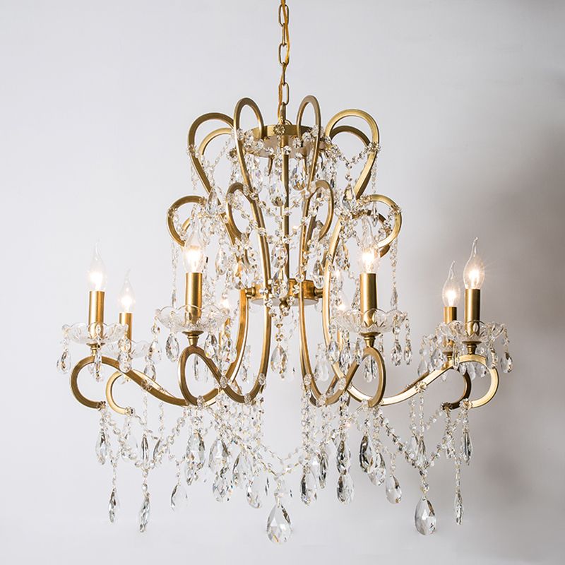 Candle Metal Chandelier Pendant Light Vintage Living Room Hanging Light with Crystal Bead Accent