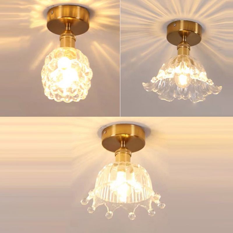 1 lumière transparente en verre semi-flustion Mont plafonnier plafonnier vintage hall et hall semi Flush Mount