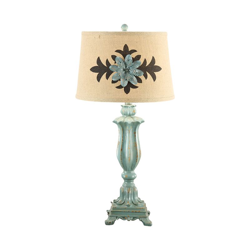 Blue à une seule bulbe lampe à la lampe à motifs de fleur à motifs tissu rond de nuit stand Light