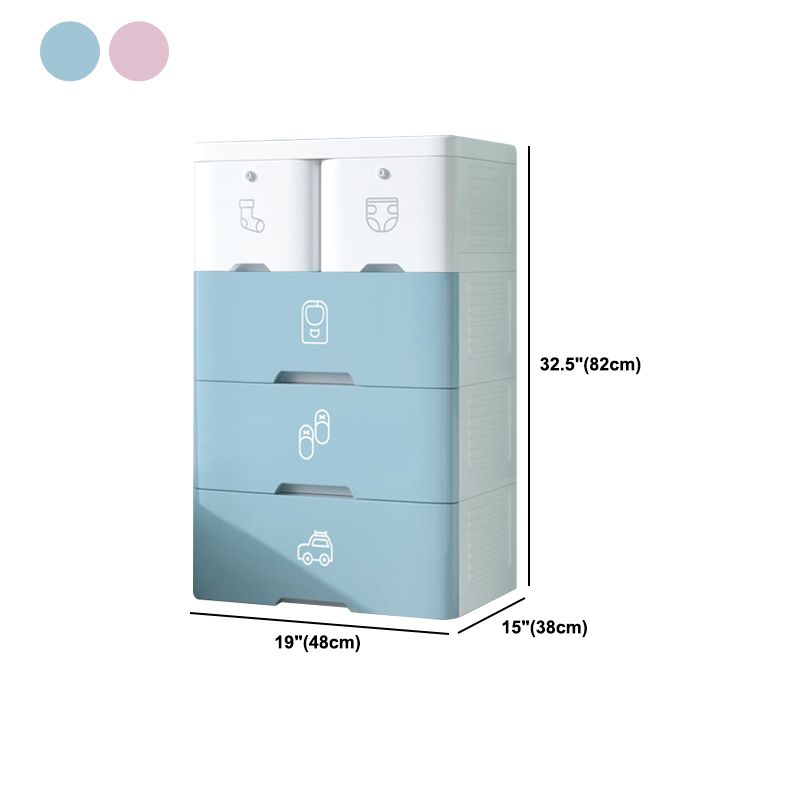 Pink and Blue Non-Hanging Armoire Modern Plastic Storage Cabinet with Drawers