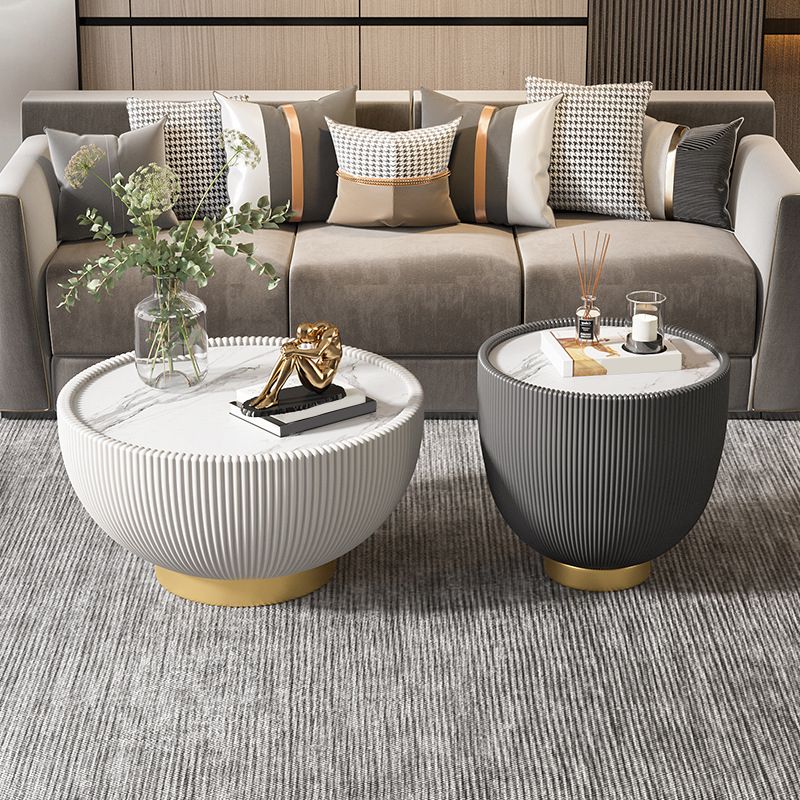 Stone Round Coffee Table Glam Pedestal Coffee Cocktail Table Set