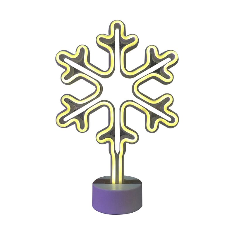 White Snowflake Mini Table Lighting Modern Style Battery LED Plastic Nightstand Lamp