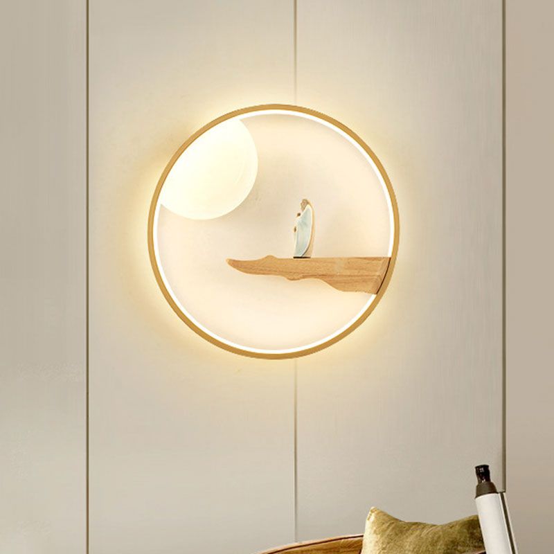 Thinker Study Room Wall Mural Lamp Wood Chinese Style LED Wall Sconce Lighting in Black/Beige