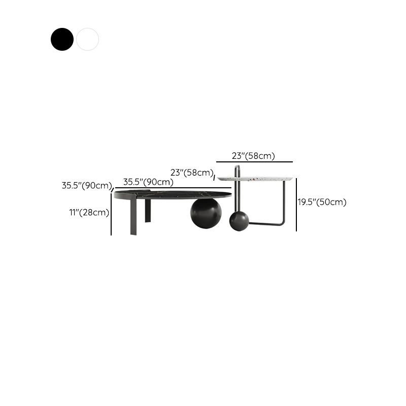 Round Stone Coffee Table Set Stainless Steel Simple Cocktail Table