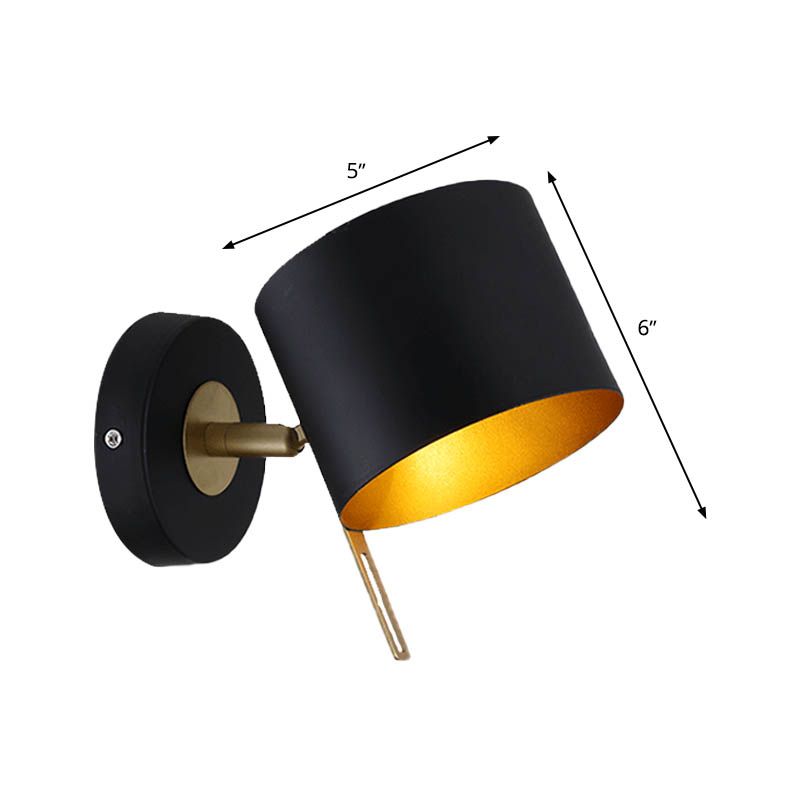 Fun a parete del tamburo di metallo Contemporaneo 1 lampadina Black Sconce Light per camera da letto