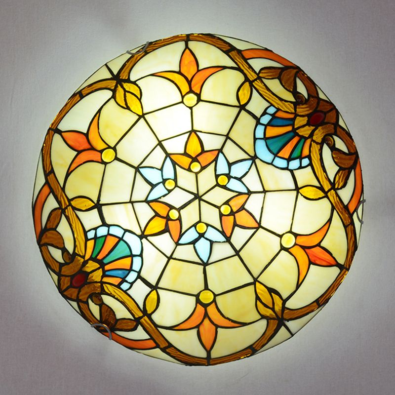 Bowl Shape Flush Light Stained Glass Baroque Flush Mount Ceiling Light Fixtures