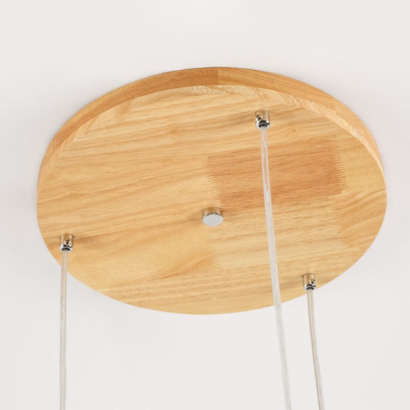 Nordic 3 Lights Pendant Wood Geometric Hanging Light Fixture with White Glass Shade