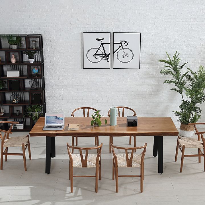 Forme rectangle 4 jambes table à manger industrielle Couleur en bois Tableau fixe de bois massif