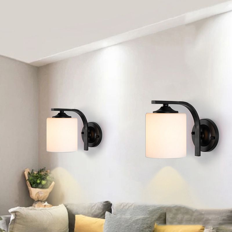 Minimalism Wall Sconce Cylinder Glass Wall Light Fixture in Black for Bedroom