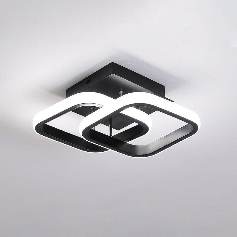Petit plafonnier rond/carré/lune moderne en métal noir/blanc, éclairage LED Semi-encastré pour couloir
