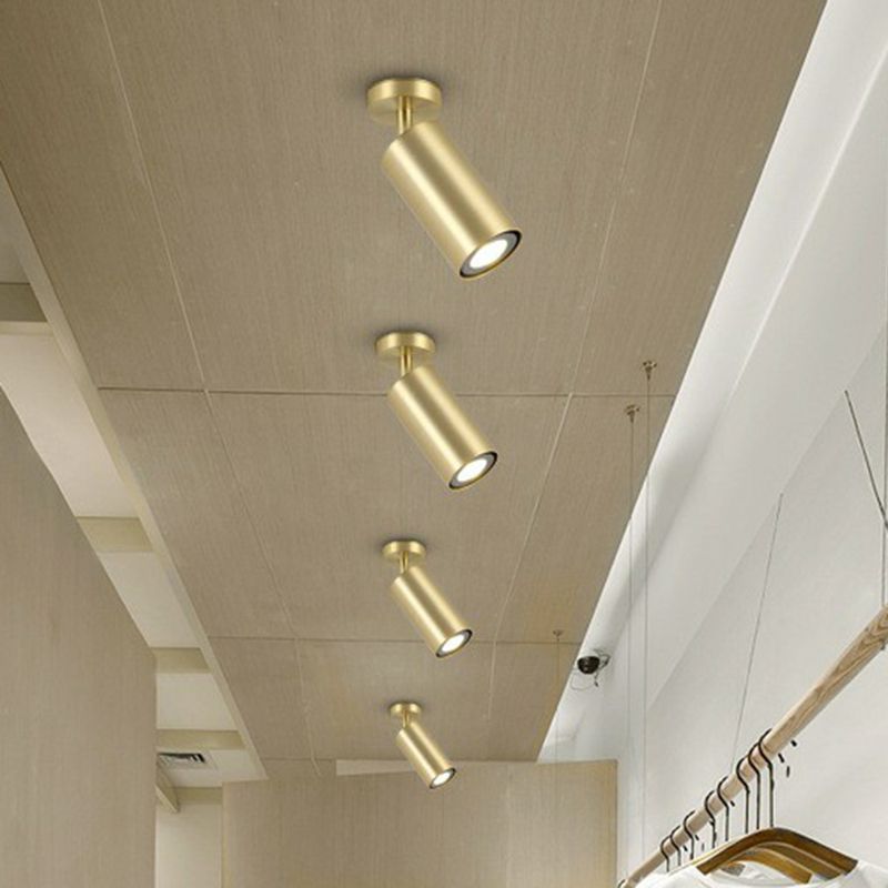 Projecteur LED cylindrique en métal, finition dorée Post-moderne, plafonnier Semi-encastré pour Salon