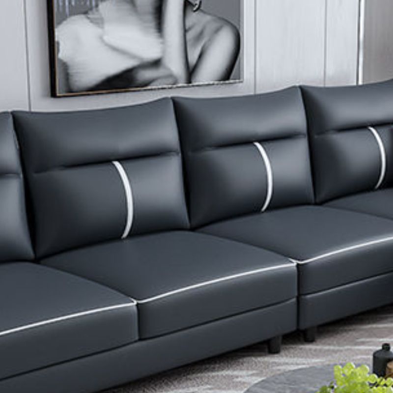 Modern Faux Leather Sectional with Chaise and Pillow Back for Living Room