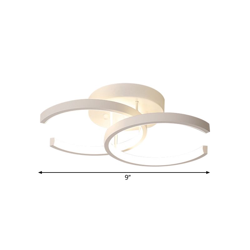 LED Corridor Semi Mount Lighting Modern White Ceiling Flush with Dual C-Shape Metal Shade, Warm/White Light