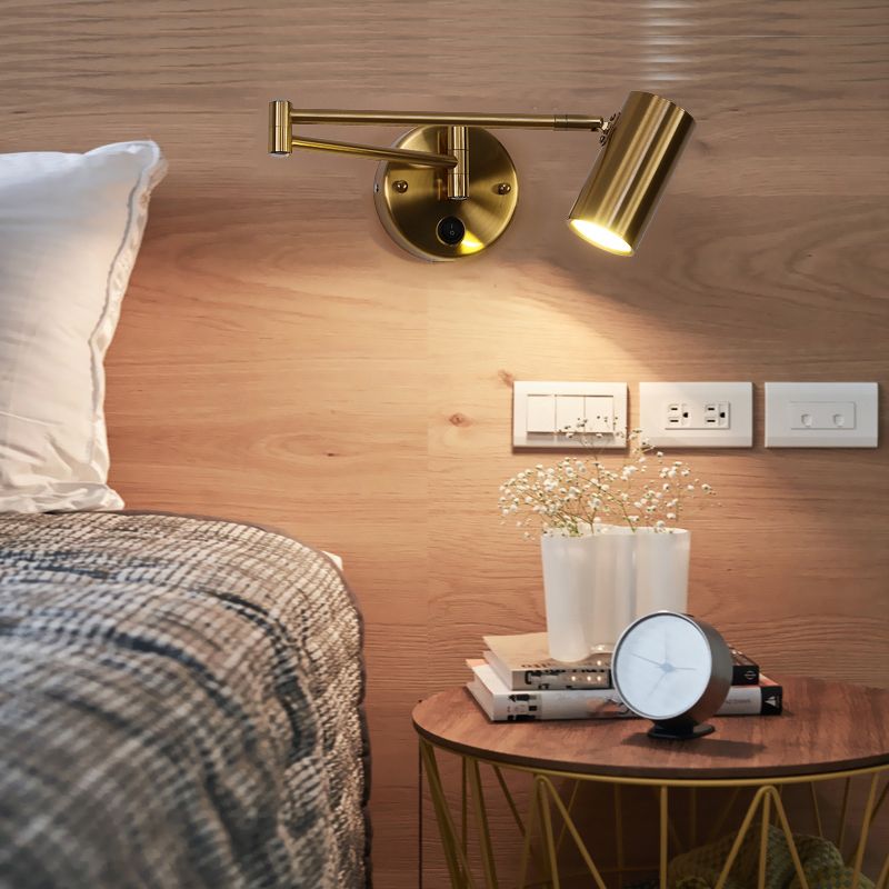 Metal Swing Arm Wall Lighting Modern Style 1-Light Sconce Lamp with Aluminum Shade