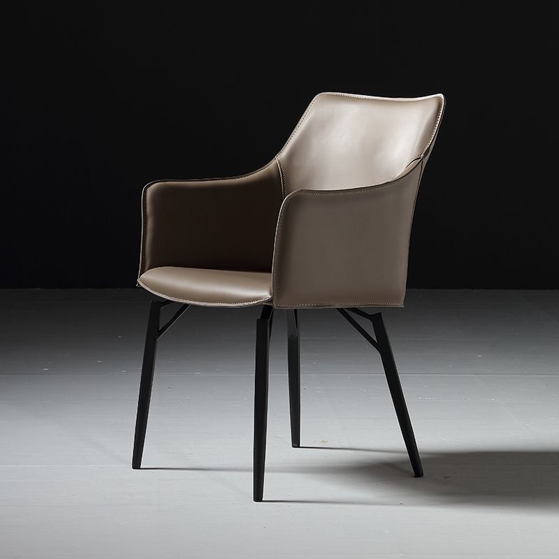 Indoor Faux Leather Dining Arm Chair Metal Frame Arm Chair in Gray