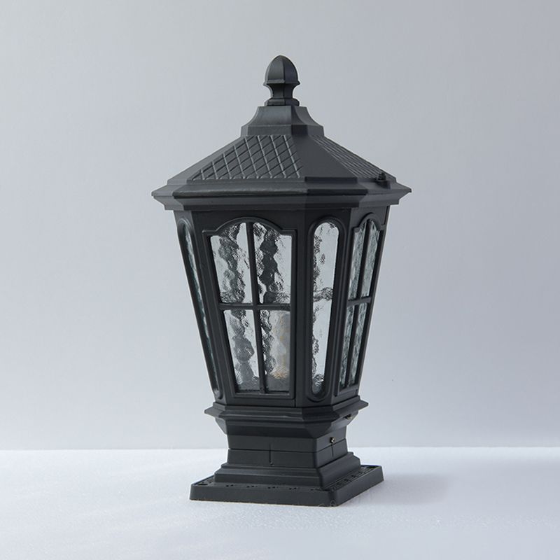 Drum Shape Metal Waterproof Pillar Lamp Modern Style 1 Light Outdoor Lights in Black