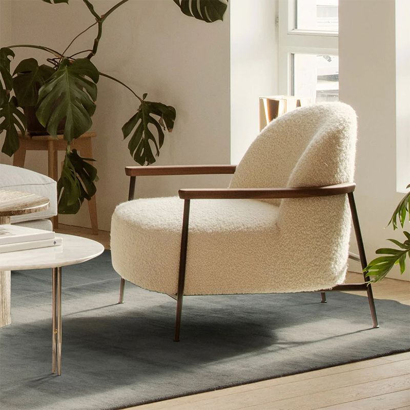 Scandinavian Arm Chair Solid Color Living Room Cushion Back Square Arms Armchair