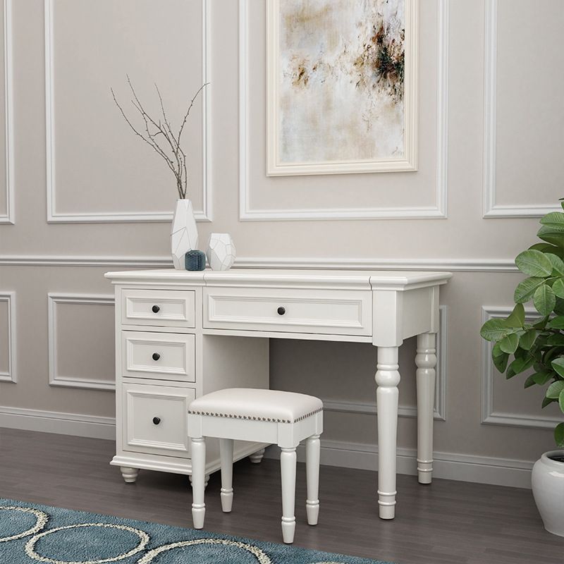 29.5"height Wood Flip-Top Makeup Vanity with Drawers and Mirror, White