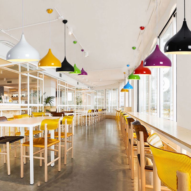 Metal Bowl Shape Hanging Lights Modern Macaron Style 1 Light Hanging Mount Fixture