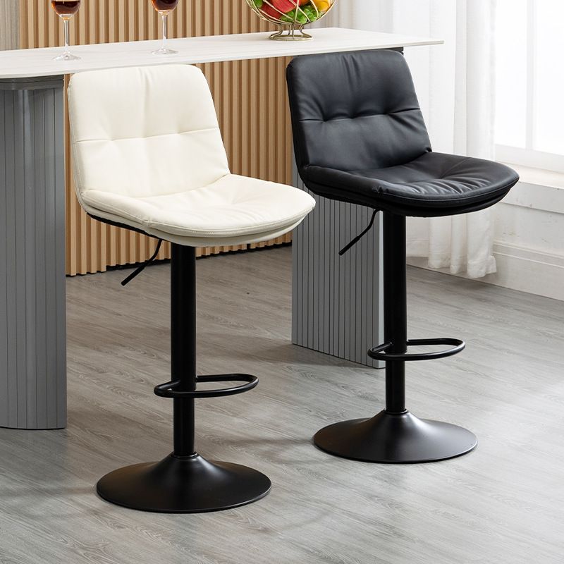 Contemporary Metal Barstool Faux Leather Footrest Adjustable Low Back Counter Stool