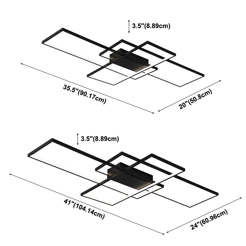 Lámparas de techo semi empotradas rectangulares de estilo moderno Luces de techo de montaje semisuperficial de metal de 3 luces