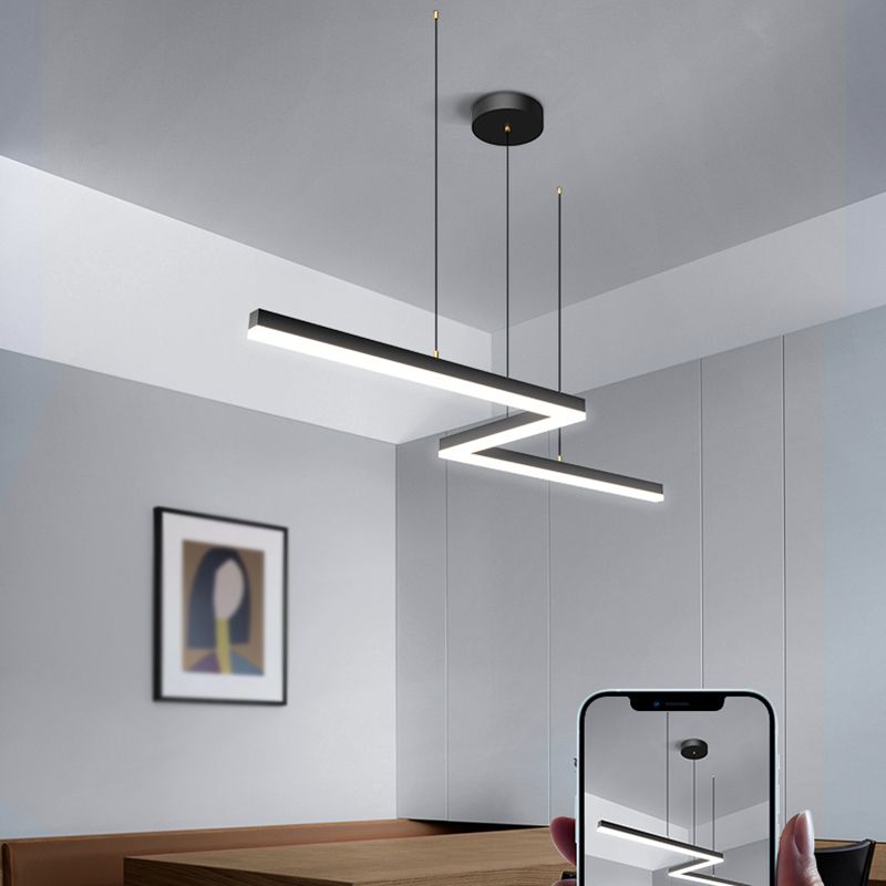 Linear Shape Island Light Modern Style Metal 1-Light Island Lighting in Black