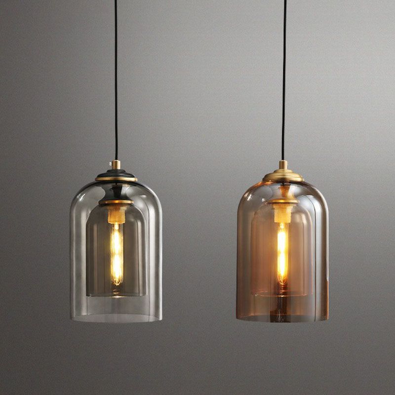 1 Bulb Bedroom Hanging Lamp Postmodern Ceiling Light with Double Cloche Glass Shade