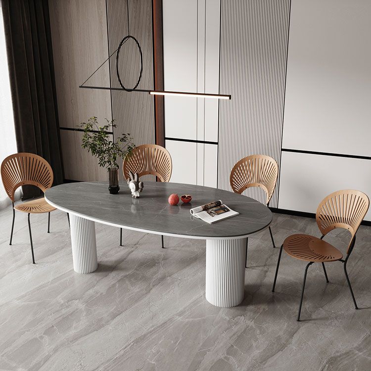 Sintered Stone Top Dining Table Oval Table with Metal Base and 3 Legs