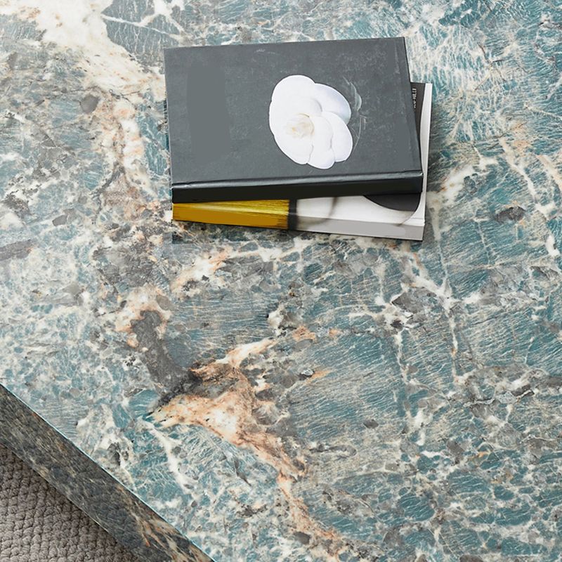 Glam Square Slate Coffee Table Stainless Steel Sled Cocktail Table