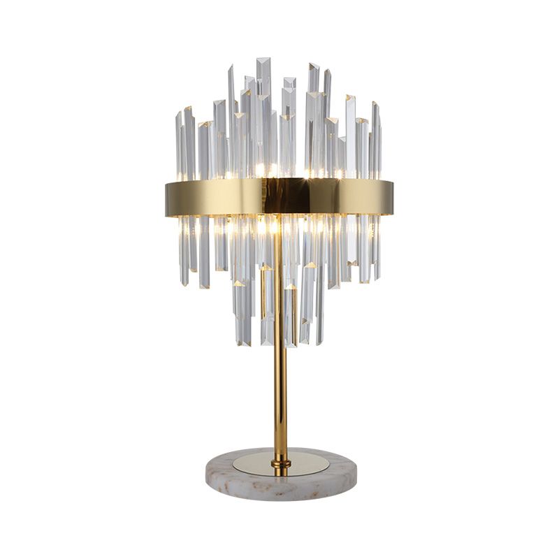 Layered Crystal Rods Table Lamp Postmodern 6 Bulbs Living Room Nightstand Light in Gold