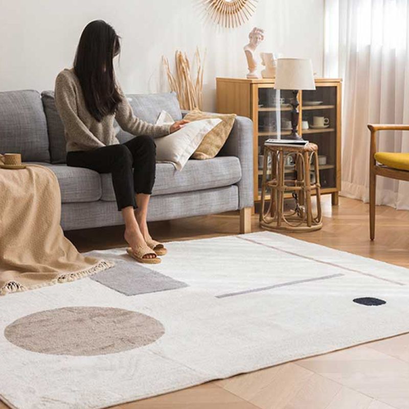 White Tone Random Lines Rug Polyester Carpet Minimalist Anti-Slip Backing Indoor Rug for Living Room