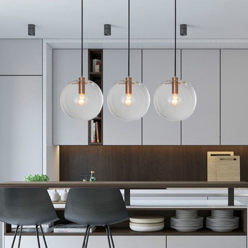 1 Light Spherical Pendant Light Modern Minimalist Clear Glass Dining Room Hanging Lamp