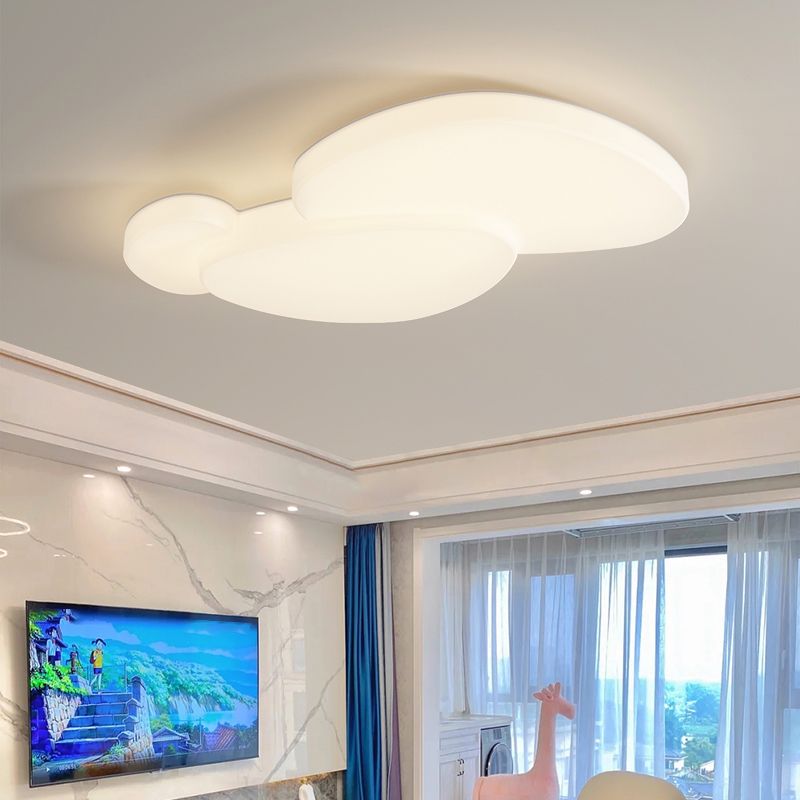 Modern Metal Flush Mount Geometric Shape Ceiling Light with Plastic Shade for Living Room