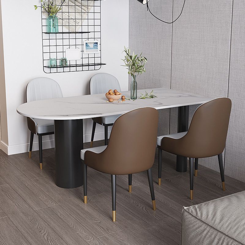 Stone Top Dining Table Modern Dining Table with 3 Legs in Black