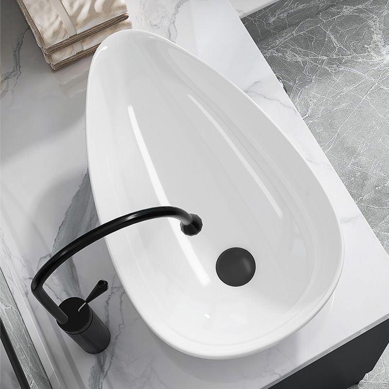 Modern Bathroom Sink with Single Faucet Hole Porcelain Oval-Shape Vessel Bathroom Sink